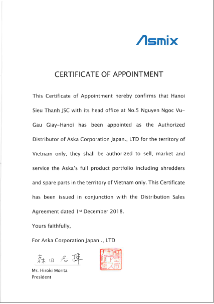 Nhà phân phối chính thức sản phẩm máy hủy tài liệu Asmix tại thị trường Việt Nam